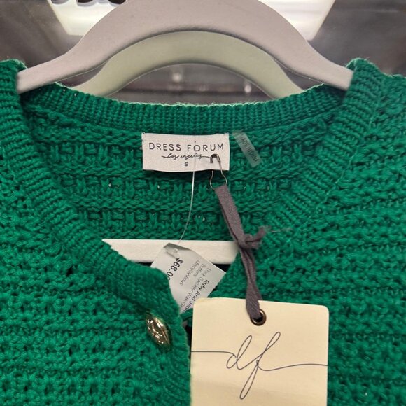 Dress Forum Green Textured Knit Cardigan Sweater – Gold Button Front NWT Size S - Picture 2 of 2